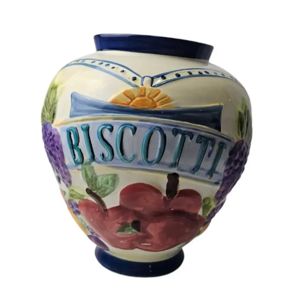Nonni's Biscotti Fruit Motif Cookie Jar no Lid Replacement Part Hand‎ Painted